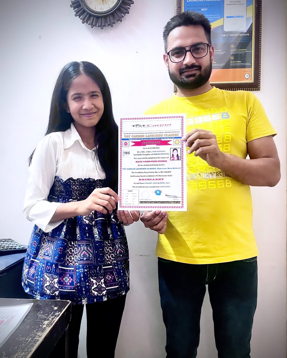 CareerTgt's tweet photo. One More Student 👩🎓 Certified By Our Institute
#tgtcareerlauncherclasses #himmithakur #certificate #certificates #certificated #certifícate #certificatecourse #certificatecourses #certificateprogram #firstcertificate #msexcel #msexceltips #computereducation #computercourse https://t.co/nlVGRdCDMQ
