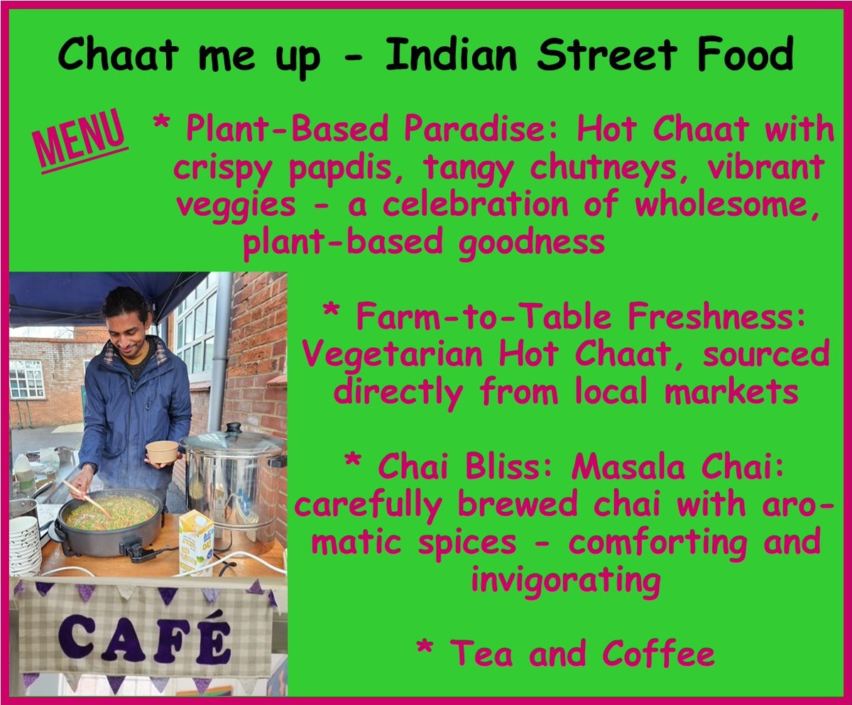 THE MARKET IS NOW OPEN!

Our cafe today is CHAAT ME UP

Indian Street Food using local, organic ingredients, plus Indian tea, chai, &amp; coffee...

We also have delicious takeaways!

Open till 1pm