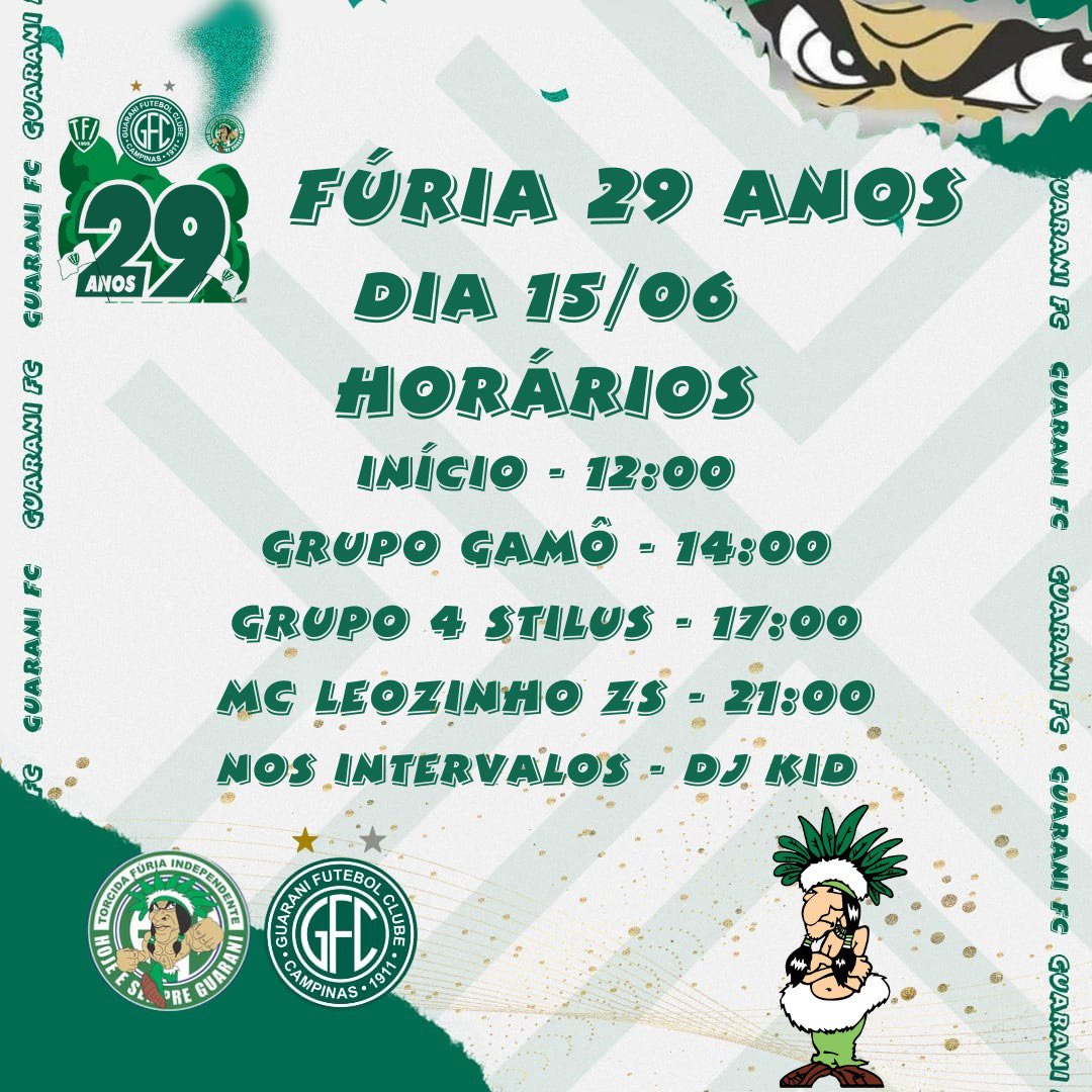 TFI1995's tweet photo. TFI | Programação 

A Fúria Independente vem informar a programação da festa da maior do interior, segue os horários das atrações e início da festa.

EXTREMAMENTE PROIBIDO A ENTRADA DE ROUPAS PRETAS !

A FÚRIA SOMOS NÓS ! 

#tfi #tfihsg #fúriahsg #fúriaindependente #guaranifc https://t.co/FCXDRcde3l
