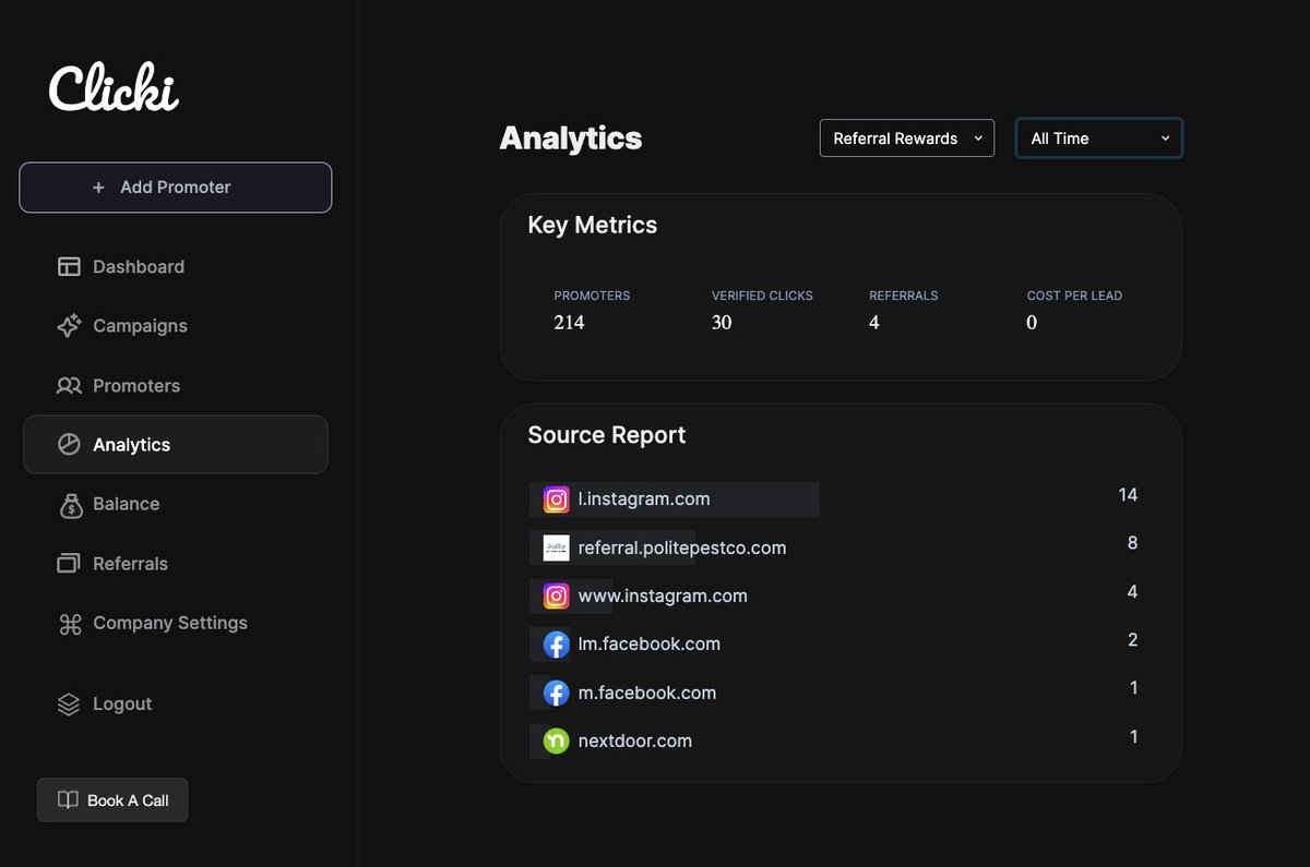 ClickiReferrals's tweet photo. Master your metrics! Clicki gives you the ultimate insight scoop – discover your top referrers, track their locations, and pinpoint your biggest fans. #DataDrivenDecisions🚀 https://t.co/xKE1oYO5rA