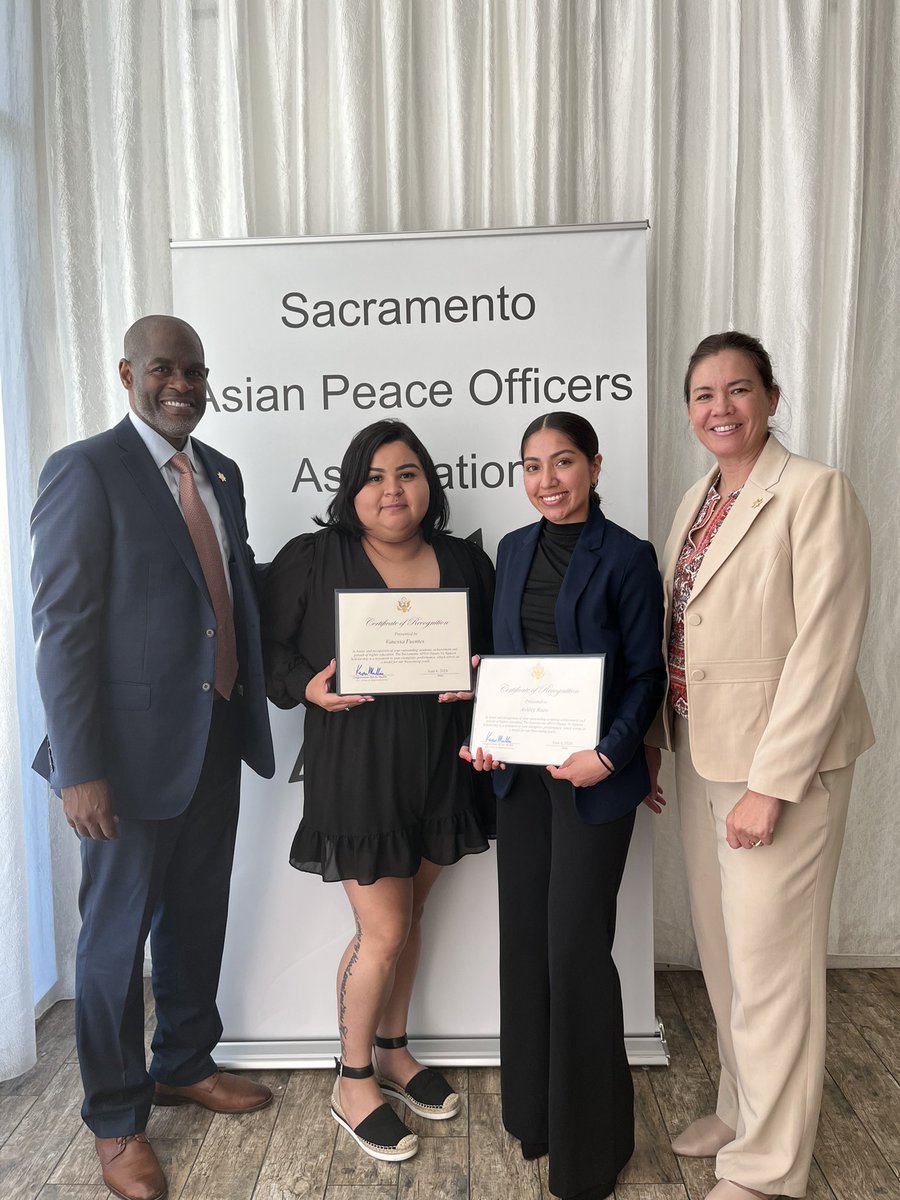 SacCoProbation's tweet photo. Last night, two of our interns were awarded the Deputy Vu Nguyen Scholarship at the 29th annual Asian Peace Officer’s Association Community Banquet. The APOA supports community based programs, youth, organizations, and training opportunities for law enforcement officers. https://t.co/6yj84mG9Z0