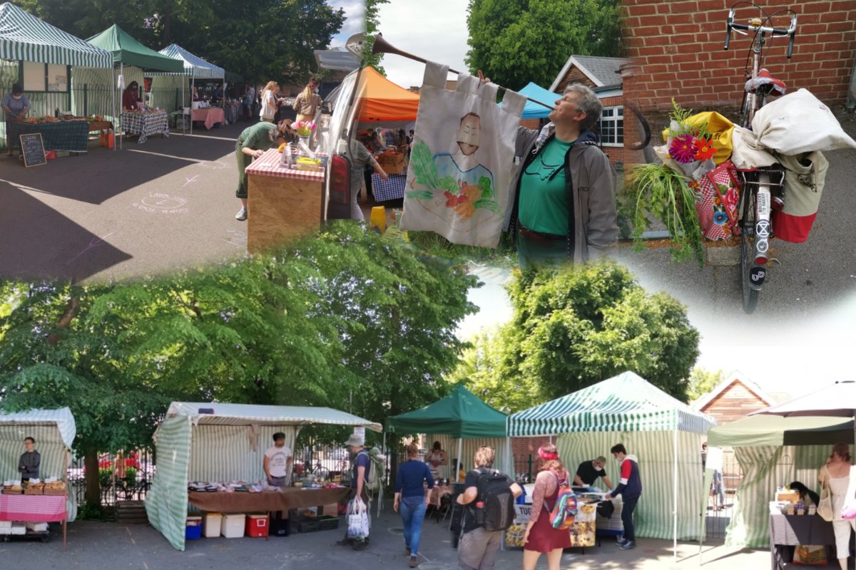 Still time to get to the market TODAY: local/ethical veg, fruit inc strawberries, bread, pastries, flour, eggs, meat, chicken, honey, olive oil, cheese, chocolate, apple juice, sweet &amp; savoury takeaways 

+ local flowers, vegan toiletries, books

+ INDIAN CAFE

Closes 1pm
