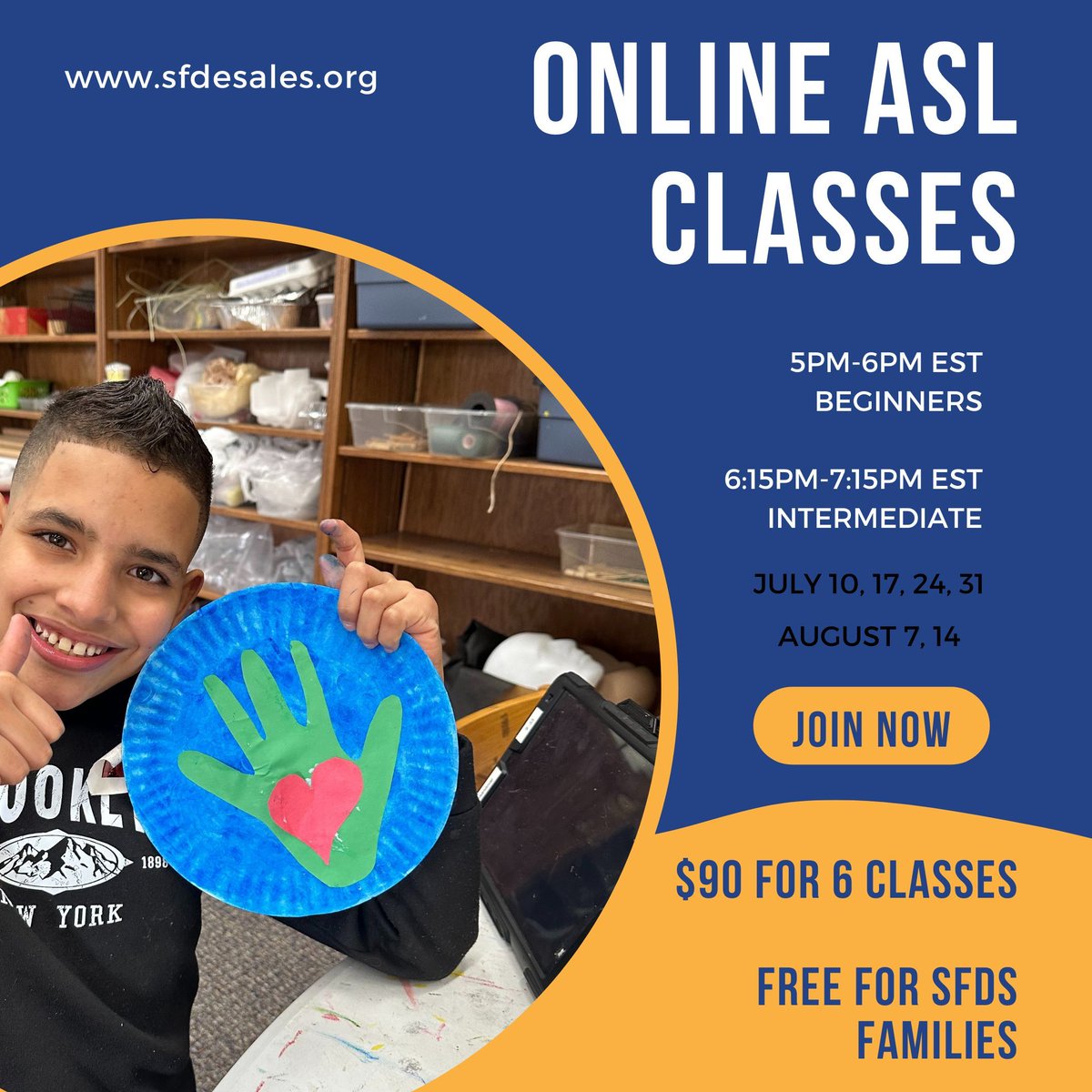 sfdesales's tweet photo. Free for SFDS families! Low-cost for the greater community. Come join us for our online ASL classes. 

#ASL #Deaf #SFDS #ASLClasses https://t.co/AN1vrAq7fN
