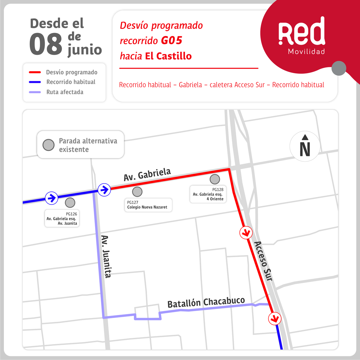 Red_Movilidad's tweet photo. 🔴⤴️#PlanificaTuViaje⁣
👷‍♂️Recuerda, desvíos por trabajos desde HOY sábado 8 en Av Juanita ⁣@MuniLaPintana.⁣
📌8 buses cambian trazados: 🚍233, 286, G13, G13c, G16, G35, G23, G05.⁣
📌Infórmate 👉🏻https://t.co/YDGy9yj5HP https://t.co/w2vzcrm16e