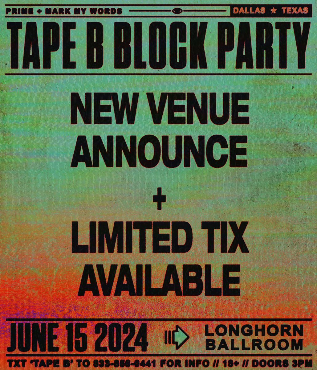 Dallas block party final update:

After reading all the comments we’ve decided to move the show indoors to the longhorn ballroom. There are now 450 more tickets available because we increased capacity. Old venue was 1.5k, and the new one is 2.5k but we’re not over selling it to