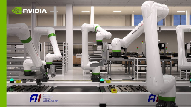 VirtualGFX's tweet photo. Watch how Foxconn is using #NVIDIAOmniverse and NVIDIA #AI to build digital twins of their robotic factories. https://t.co/b9dGAxRjB8 https://t.co/vhvud1LvWB
