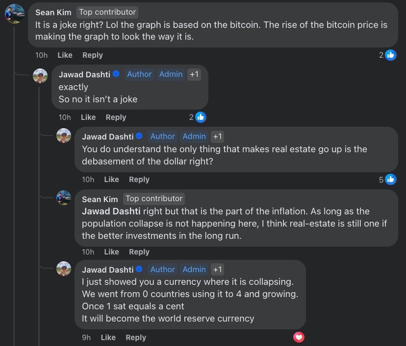 BitcoinArchive's tweet photo. Guy who runs Facebook Real Estate investment group with 46,000 members tells them property is going DOWN in value vs #Bitcoin 

Legend... @TheJawadDashti 👊😎

🫡 @stephenjhall https://t.co/5BbbbEi6eq