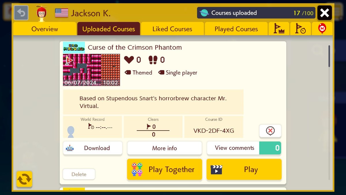 Here's the newest lvel of the Madness Super World - an original course based on @StupendousSnart 's Curse of the Crimson Phantom! What lurks within your new mysterious Virtual Boy...?

#SuperMarioMaker2 #mariomadnessv2 #CurseoftheCrimsonPhantom #pvzmoddedgifs