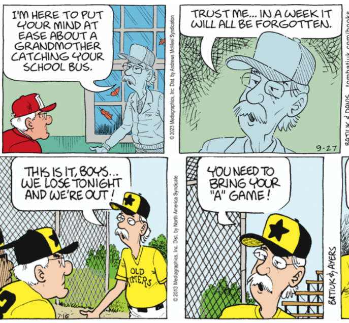SonofStuckFunky's tweet photo. At this point we're pretty sure that the #CrankshaftComic is AI-generated: a mix of even unfunnier "gags" and clip art recycled from earlier Tom Batiuk strips.
https://t.co/6ITwwkA8vk #funkywinkerbean https://t.co/IMddCnvtjS