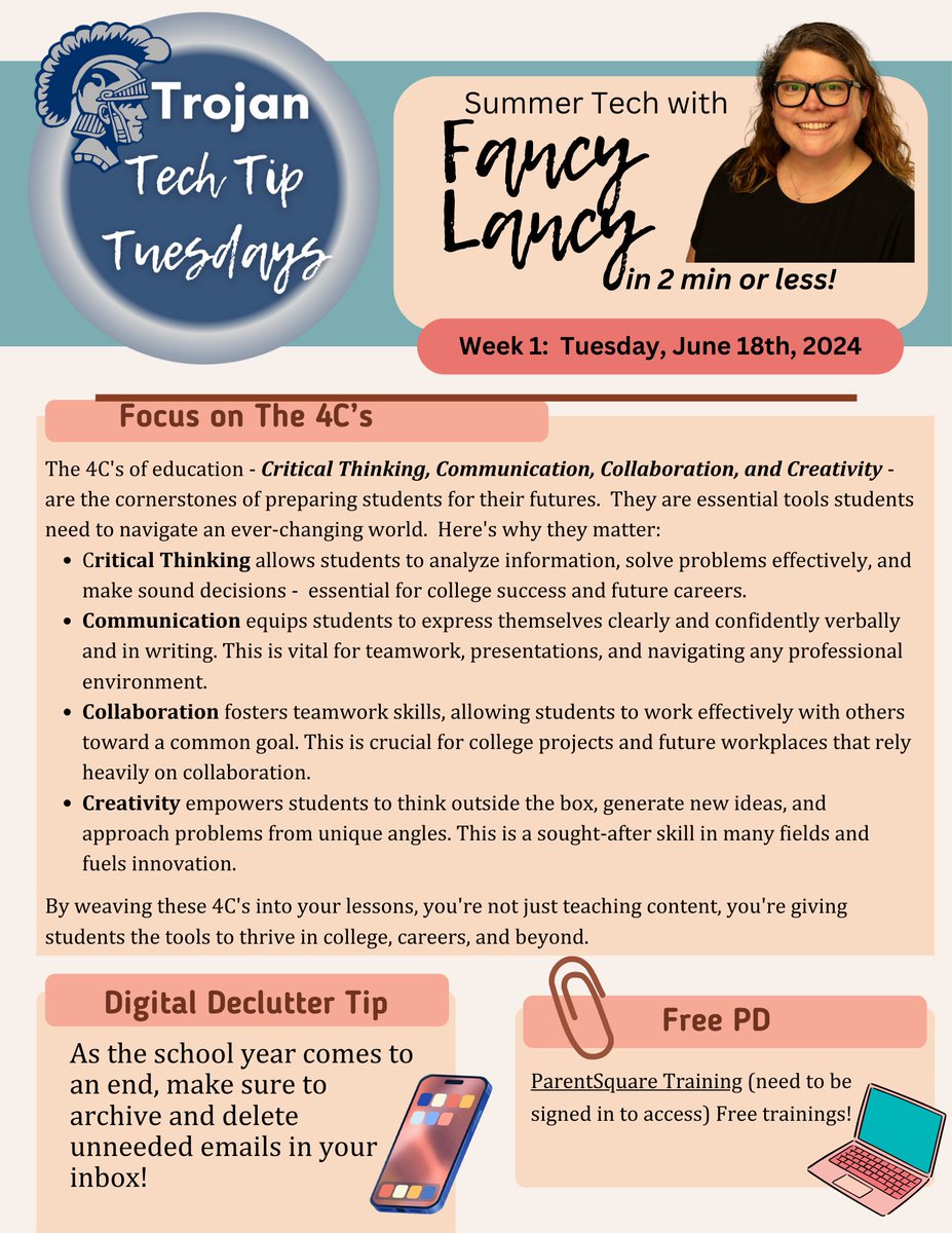 FancyLancy's tweet photo. Check out my Trojan Tech Tip Tuesday! I'll be sharing these throughout the summer- under 500 words and just enough to keep your brain moving! #TrojanTechTips #HomerBluePride The link leads to the PDF with clickable links! https://t.co/WI2jBJYqo2 https://t.co/xlLoO5sCge