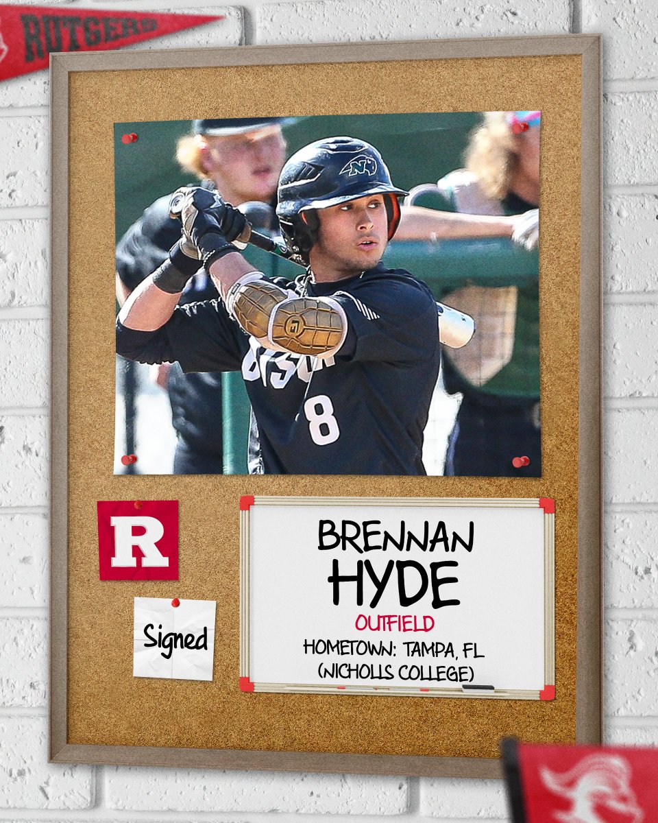 RutgersBaseball's tweet photo. ⚔️ Brennan Hyde is a Scarlet Knight! ⚔️

Excited to add a DIII All-American to our lineup who hit .401 this past season with 24 XBHs, 38 walks and just 9 strikeouts!
 
Let's get to work, @brennan_hyde13!  

#TCD https://t.co/p6kQF3jpgU