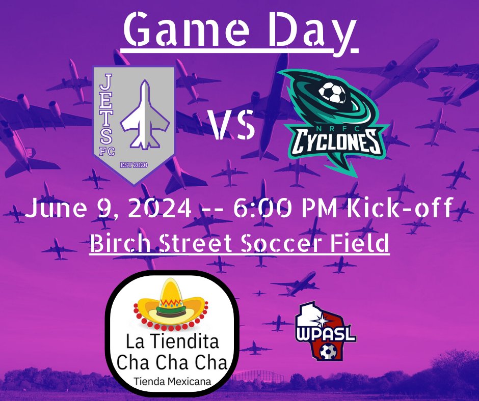 PoskinJetsFC's tweet photo. It's game day!

We take on the New Richmond Cyclones for the first time ever! With the top spot in the division to play for, this should be interesting. 👀

Come on out to Birch Street Soccer Field in Barron for a great day of soccer!

#PJFC #2024SZN #WPASL #FlightClub✈ https://t.co/qlhvvcLE9Y