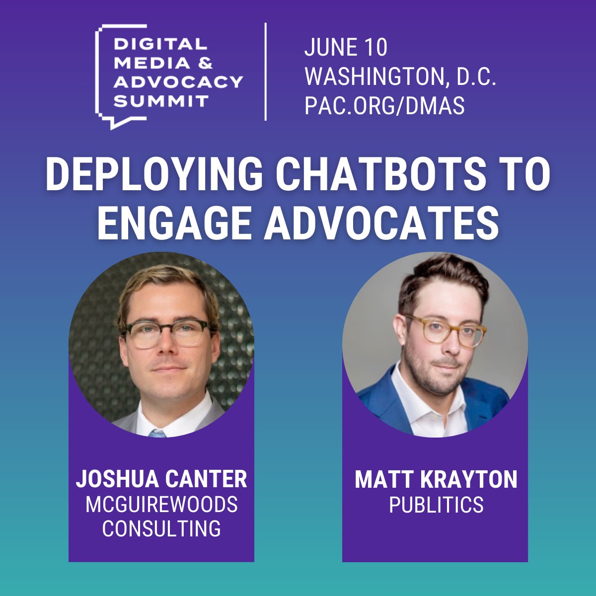 #DMAS24 Skill-Building Session: Chatbots offer a dynamic &amp; interactive way to connect with supporters. Join us to see chatbots in action - Joshua Canter <a href="/mwconsulting/">McGuireWoods Consulting</a> &amp; <a href="/Matt_Krayton/">Matt Krayton</a> <a href="/PubliticsPR/">Publitics</a> will demo various use cases &amp; practical examples. Register: ow.ly/BnCW50SbWBT