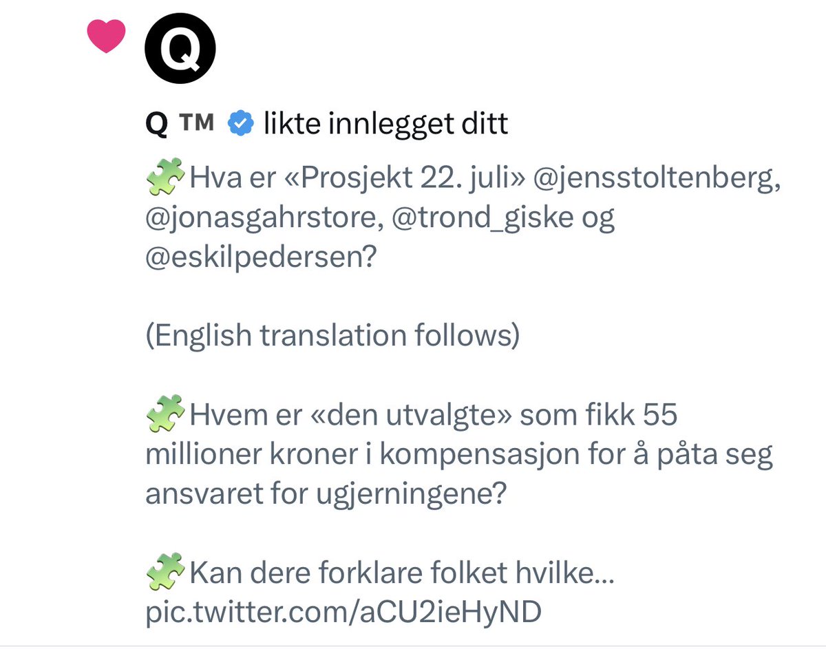 Miamida's tweet photo. 🧩Hva er «Prosjekt 22. juli» @jensstoltenberg, @jonasgahrstore, @trond_giske og @eskilpedersen?
(English translation follows)
🧩Hvem er «den utvalgte» som fikk 55 millioner kroner i kompensasjon for å påta seg ansvaret for ugjerningene?
🧩Kan dere forklare folket hvilke ugjerninger det er snakk om?
🧩Kan dere forklare litt mer om de gode soningsforholdene?
🧩Hvilken ID har «den utvalgte» i dag?
🧩Hvor oppholder «den utvalgte seg?» i dag?
🧩Hvorfor er dette dokumentet klassifisert som strengt hemmelig?
🤡Jeg tenker det er på tide at folket får vite litt mer om ungdommene som ble ofret for saken deres? Med vilje!🤡
TRANSLATION:
🧩What is "Project 22 July" @jensstoltenberg, @jonasgahrstore and @trond_giske?
🧩Who is "the chosen one" who received NOK 55 million in compensation for taking responsibility for the misdeeds?
🧩Can you explain to the people what misdeeds we are talking about?
🧩Can you explain a little more about the good conditions in jail?
🧩Which ID does "the chosen one" have today?
🧩Where does "the chosen one» live today?
🧩Why is this document classified as top secret?
🤡I think it's time for the people to know a little more about the young humans you deliberately sacrificed!🤡
#22juli #22july #Utøya #massakre #massacre #regjeringskvartalet #JensStoltenberg #GroHarlemBrundtland #EskilPedersen #TrondGiske #EskilPedersen #TorvaldStoltenberg #GreteFaremo #JonasGahrStøre #TorAkselBusch #EinarAas #OddReidarHumlegård #JanneKristiansen #JohnFredriksen #TorgeirHagen #Frimureri #Illuminati #TheFallCabal #StOlavsOrden @Riksadvokaten @Politidir @Spesialenhet @BBjornland @hoyesterett_no @Advokatforening @vgnett @NRKno @db_nyheter @Aftenposten @Journalistlag @Medier24 @journalisten @btno @fvn_no @farsundsavis @StvAftenblad @GAdresstidende @skup_norge
🎼💎144💎I AM PiQPi - Aka MΦNA💎144💎
🎼 💎Φ💎My MΦNAd is whole and complete 💎Φ💎
🎼💎π💎144.000-Pi(π)lot 💎π💎
🎼💎💫💎I co-create with the stars💎💫💎
🎼 The truth will set us free🎶🎵
🎼 The truth is embedded in 💎π💎
🎼 💎π💎When you know, you know💎π💎
🎼This is #TheGreatAwakening🎵🎶
🎼This is @QTHESTORMM🌪️
🎼This is #OperationPinOQio
🎼This is the beginning of #TheGoldenAge
🎼💎144💎I'm your operator, you can call anytime💎144💎
🎼💎💞💎Operating system: Unconditional love💎💕💎
🎼💎144💎#WWG1WGA💎144💎