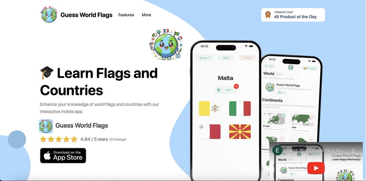 iosdeveren's tweet photo. 🎉 I finally finished @guessworldflags website in less than 24 hours! 🎉 Check it out: https://t.co/A0TxMdlURV
I'll be eagerly awaiting any feedback &amp; recommendations! 🤗

#buildinpublic #guessworldflags #app #apple #ios #iosdev https://t.co/s0CWsuJyd9