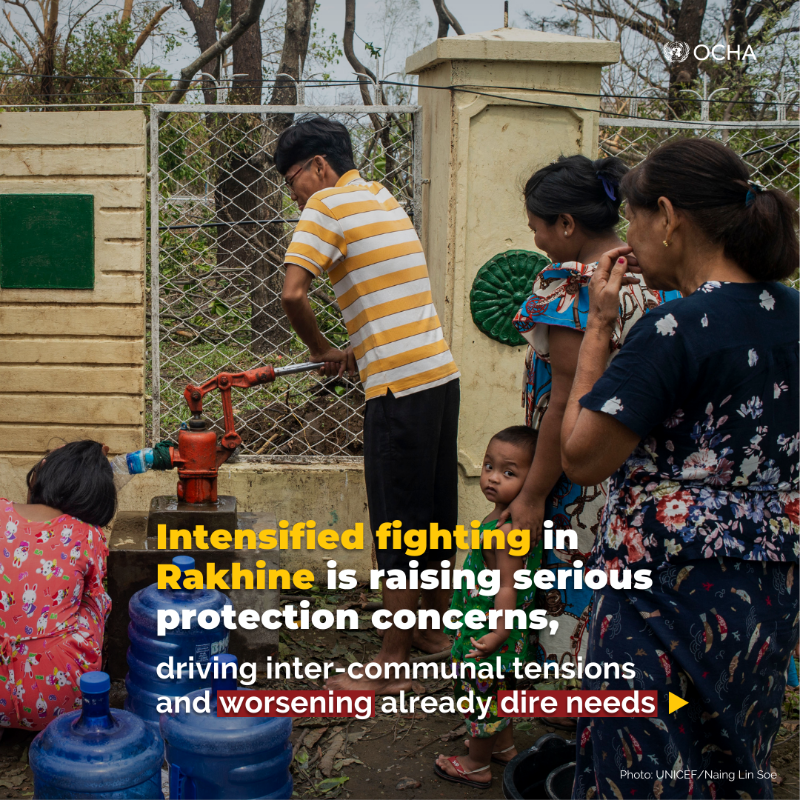 UNOCHA's tweet photo. Three years on from the military takeover, the humanitarian situation in #Myanmar is grim, with 1/3 of the population in need of aid.

Widespread conflict is driving surging displacement, posing grave safety risks, limiting access to basic services and causing severe hunger. 👇