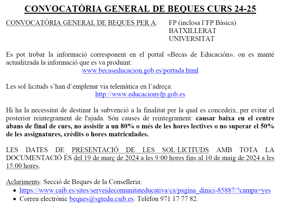 Linguistica_ES's tweet photo. DENUNCIA 68 - #Baleares 
Información emitida por el centro educativo a los alumnos y a los padres para las becas 2024-25 SOLO en #catalán. ¿Tanto trabajo cuesta incluirle una hoja más al PDF e informar también en #español? 
@pliseducacion @HablamosE https://t.co/ZZh5eOKPkk