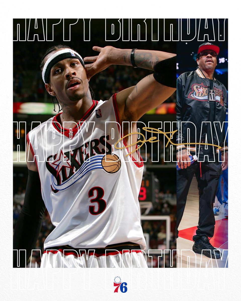 sixers's tweet photo. happy birthday to The Answer, @alleniverson! 🐐 https://t.co/mdTewetcAn