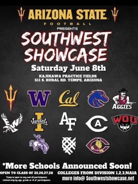 Easton Arreola (@arreolaeaston09) on Twitter photo Excited to be attending and competing at the <a href="/THESWSHOWCASE/">Southwest Showcase</a> tomorrow during the Skills 7 pm session!
#WeUpNext🐺🔵🏈
<a href="/G_frazier77/">Gewann Frazier</a>
<a href="/JoJoTaylorjr/">Jo Jo Taylor Jr</a>
<a href="/CoachAnderson_1/">Nikk Anderson</a>
<a href="/MG_Underwood/">Coach Mike Underwood</a>
<a href="/GarretsonRick/">Coach G</a>
<a href="/chandler_wolves/">Chandler High Football Boosters</a> Excited to be attending and competing at the <a href="/THESWSHOWCASE/">Southwest Showcase</a> tomorrow during the Skills 7 pm session!
#WeUpNext🐺🔵🏈
<a href="/G_frazier77/">Gewann Frazier</a>
<a href="/JoJoTaylorjr/">Jo Jo Taylor Jr</a>
<a href="/CoachAnderson_1/">Nikk Anderson</a>
<a href="/MG_Underwood/">Coach Mike Underwood</a>
<a href="/GarretsonRick/">Coach G</a>
<a href="/chandler_wolves/">Chandler High Football Boosters</a>