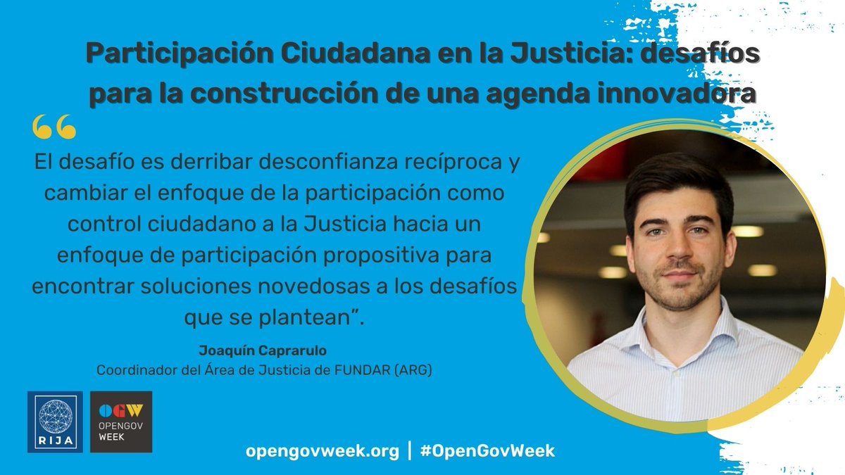💭La semana pasada, en el marco de la #OpenGovWeek, tuvimos un panel de lujo en el webinario: "Participación Ciudadana en la Justicia: desafíos para la construcción de una agenda innovadora".

Podés revivirlo desde nuestro canal de Youtube👇: 
youtube.com/live/aIBf4f5Uz…