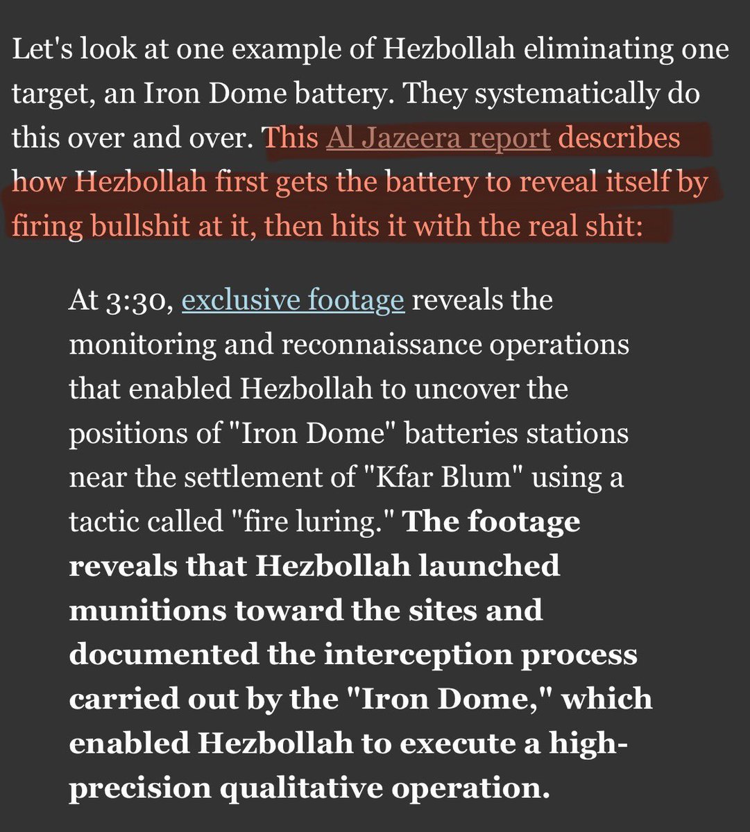 bidetmarxman's tweet photo. Very fun article on how Hezbollah has been systematically dismantling not just Israel's physical defence infrastructure in the north, but their psychological security blanket that makes the colonial project possible.

Worth a read.

https://t.co/dA6E0DUgWA https://t.co/FkuW7G20cg