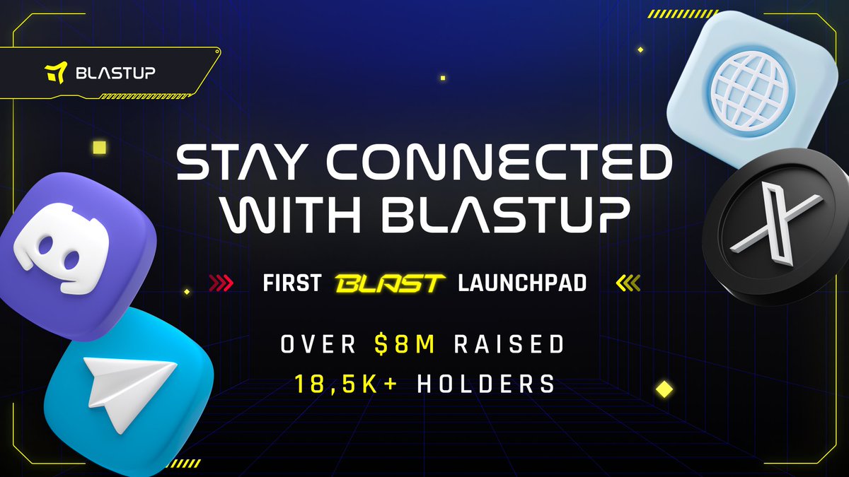 Blastup_io's tweet photo. Welcome to the official channel of BlastUP! 🔊

BlastUP is leading the charge as the first launchpad based on Blast. Our platform enables teams to raise capital in a decentralized, secure, and user-friendly environment while rewarding active participants through the Community Incentives Program. 

During the presale, we achieved impressive milestones, raising over $8 million and attracting more than 18.5K holders. The amount we raised is extraordinary for the Blast L2 Ecosystem. We have already held three sold-out IDOs on our platform, built a strong community, and organized awesome events like the Blast Founders Club and Blastbox giveaways. 

As we continue to grow and expand, we're grateful for each and every new subscriber who joins our community. For our new users, we've compiled essential information about BlastUP and official channels. Check it out!

Website: https://t.co/Xn8MP7sUdg 

📄 Project’s Doc: https://t.co/y0ZhEm2bLX

💬 Social Media: https://t.co/Yr3gJghgPM

🏴󠁧󠁢󠁥󠁮󠁧󠁿 English chat: https://t.co/IVSaontvuT  

🇹🇷 Turkish chat: https://t.co/vo8XO6reQT 

🇷🇺 Russian chat: https://t.co/HCiFZKV2wS

🇵🇱 Polish chat: https://t.co/iWZjZZ9nZC

🇨🇳 Chinese chat: https://t.co/0QWWnW5s8o