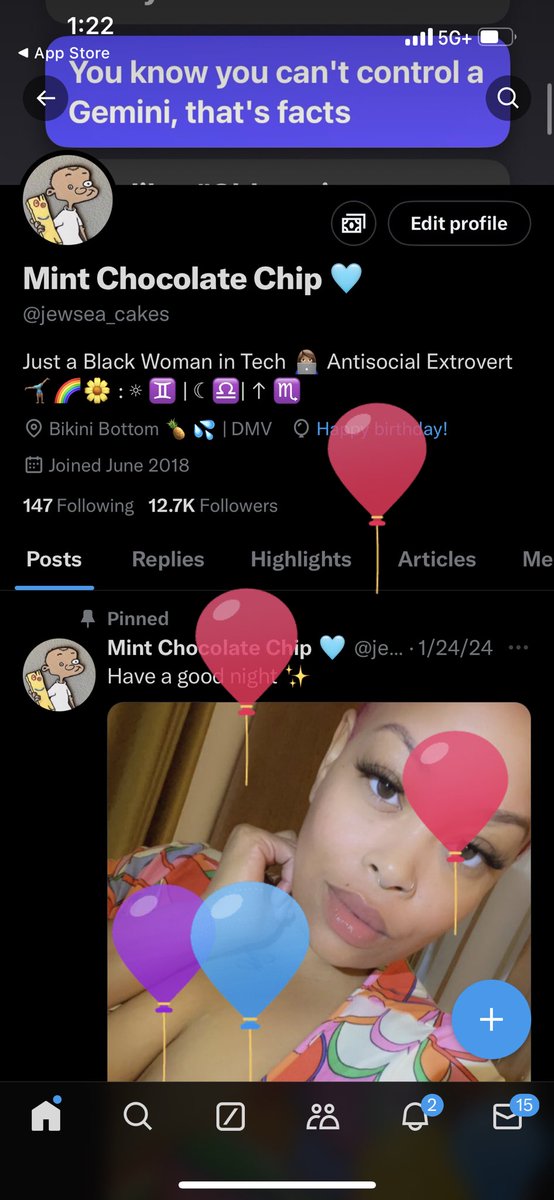 jewsea_cakes's tweet photo. Thank you for joining me for another trip around the sun! I finally received my balloons 🎈🥹. Tell me Happy Birthday! 🎁 and if you love me $lolaaabunny #year37 #gemini #birthday https://t.co/Xsevjh6TcS