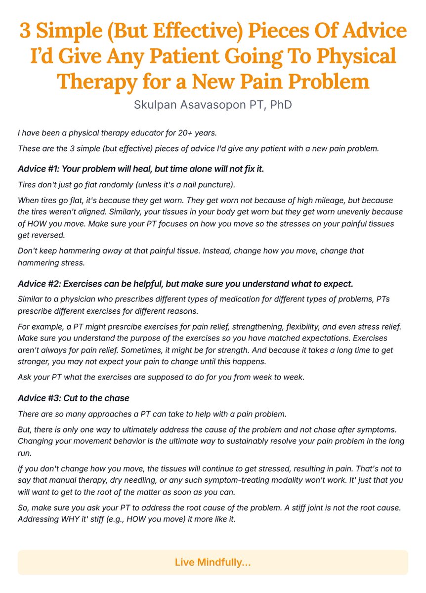 skulpan1's tweet photo. 3 Simple (But Effective) Pieces Of Advice I’d Give Any Patient Going To Physical Therapy for a New Pain Problem https://t.co/FeLYIaoDrj