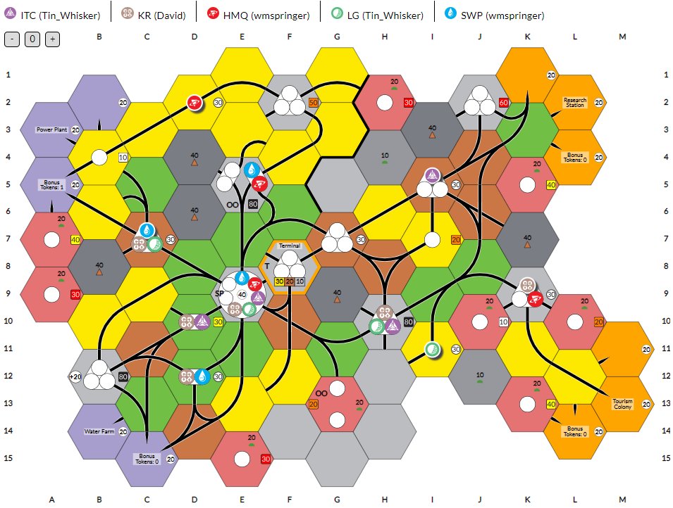 GameMadison's tweet image. 21Moon on 18xx.games  Thanks to @JonasJo71983114  for the great innovative design.  I used UN Contract to push the last 4 off the stack and bought the 5 which had comical and devastating affects (2 of 5 players bankrupt)  @aag18xx #18xx #CCMF