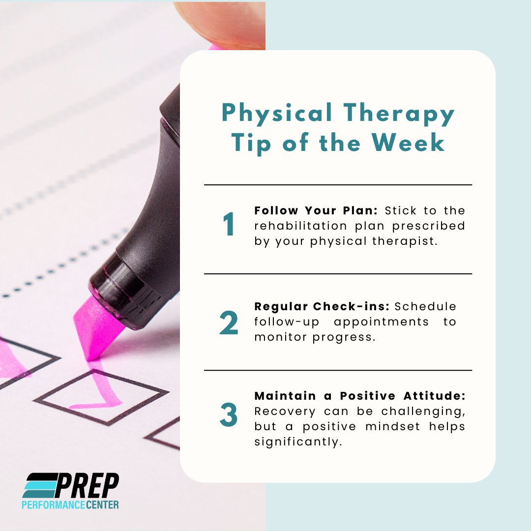 Prep_Perform's tweet photo. Physical therapy tip of the week: Stick to your plan, schedule regular check-ins, and maintain a positive attitude!
-
-
-
#physicaltherapy #injuryrecovery #exercise #wellness #healthcare #strength #fitness #motivation #positivevibes #mindset #recovery #physicaltherapytips https://t.co/0p0wLo5t9R