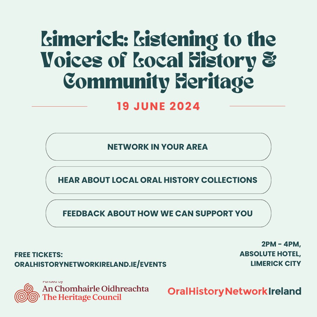 OralHist_ie's tweet photo. Two days to go until our first meet up session in Limerick City– have you got your free ticket ready? #limerick #limerickhistory #localhistory https://t.co/fjwDbFpY2g https://t.co/cIe07UXJm7