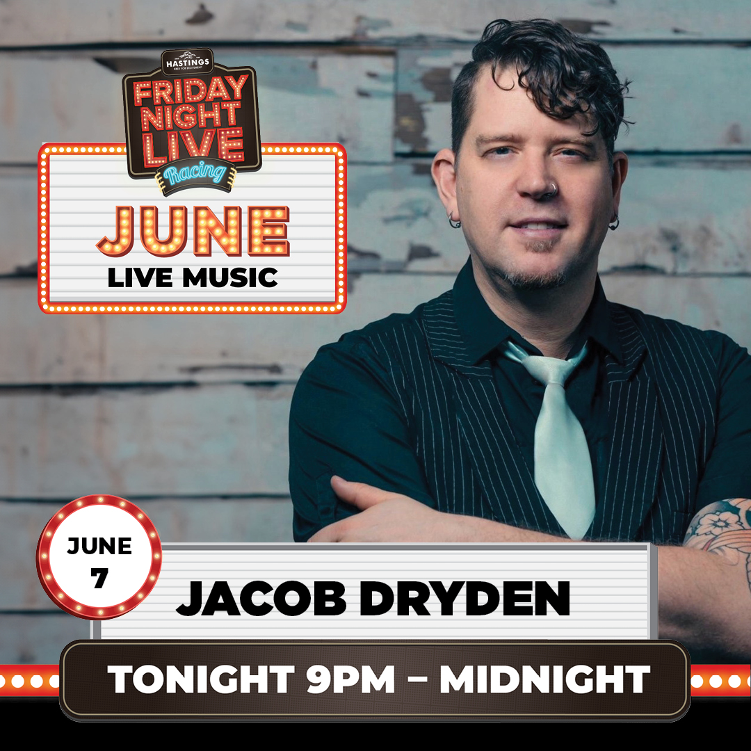 It is a beautiful day for live racing! Post time is 7PM, and stay late to enjoy live music from Jacob Dryden starting at 9PM in Eclipse.

See you there! 🏇 🎵