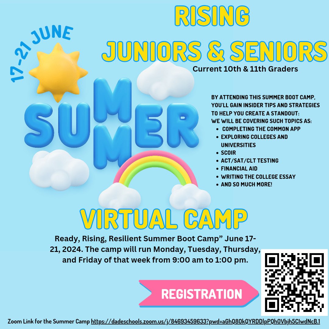 Current 10th &amp; 11th MDVS students, join us for our "Ready, Rising, Resilient Summer Boot Camp" the week of June 17th. Get a head start on your college applications.  <a href="/StdtSvcsMDCPS/">Student Services</a> <a href="/MDCPSNorth/">M-DCPS North Region</a> #YourBestChoiceMDCPS