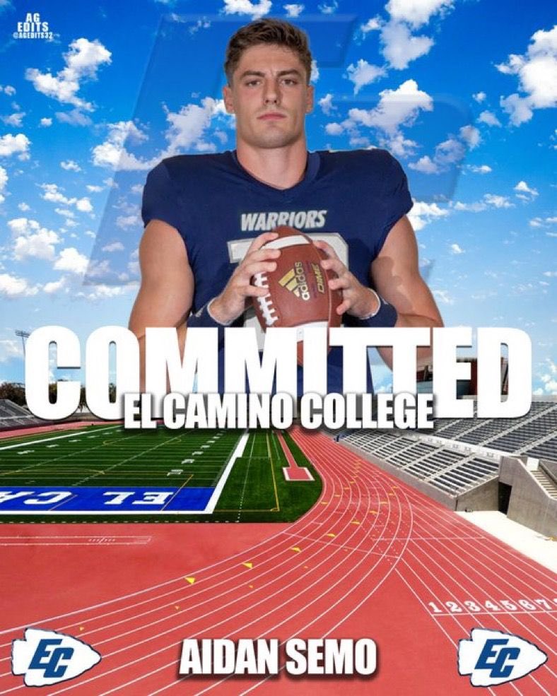 Aidan Semo (@aidan_semo) on Twitter photo Very excited to say I will be playing next season at El Camino Junior College! Looking forward to this opportunity <a href="/FBWarriorsECC/">ECC Football</a> <a href="/CoachGiff/">Coach Giff</a> <a href="/TimKaub27/">Tim Kaub</a> <a href="/CoachAponte/">Mesh Guru</a> <a href="/BradHoiseth/">Brad Hoiseth</a> <a href="/JUCOFFrenzy/">JUCO Football Frenzy</a> <a href="/CoachSturdivan1/">Coach Sturdivant</a> Very excited to say I will be playing next season at El Camino Junior College! Looking forward to this opportunity <a href="/FBWarriorsECC/">ECC Football</a> <a href="/CoachGiff/">Coach Giff</a> <a href="/TimKaub27/">Tim Kaub</a> <a href="/CoachAponte/">Mesh Guru</a> <a href="/BradHoiseth/">Brad Hoiseth</a> <a href="/JUCOFFrenzy/">JUCO Football Frenzy</a> <a href="/CoachSturdivan1/">Coach Sturdivant</a>