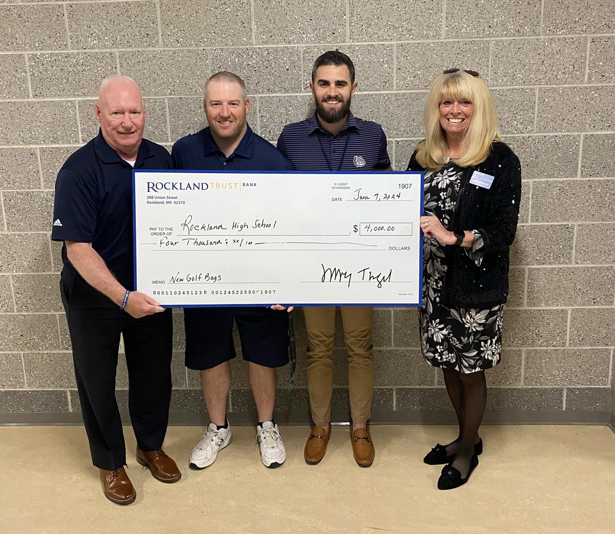 Thank you to our community partners at <a href="/RocklandTrust/">Rockland Trust</a> for their generous donation to our golf team!  This contribution allows us to supply the varsity team with brand new <a href="/CallawayGolf/">Callaway Golf</a> bags which will be utilized for years to come!