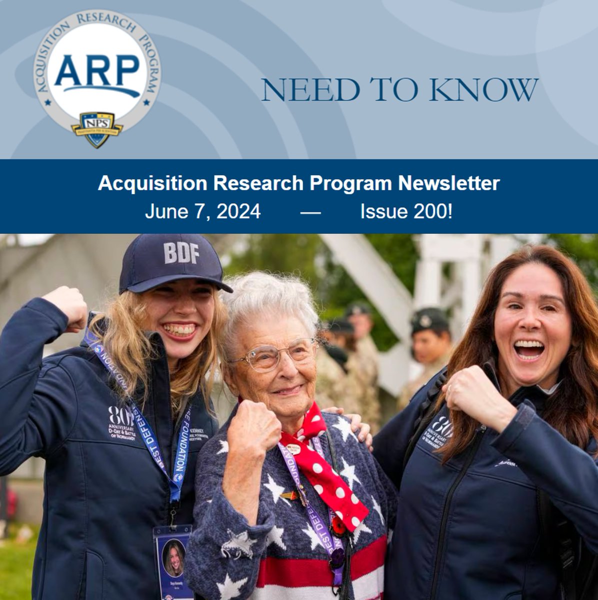 ARP_NPS's tweet photo. This week's newsletter: 80 years since D-Day with Rosie the Riveter! Plus news of more innovation partnerships headed by DIU, House defense spending bill, latest award on CDAO's Tradewinds marketplace, research on the micro-purchase threshold, and more. https://t.co/Ut1r8fydxD https://t.co/SdaAkcdwpA
