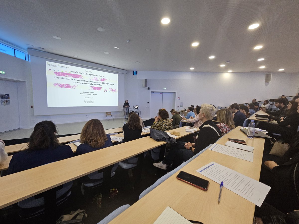Xavier_Nissan's tweet photo. Merci aux Prs Pascal Laforet et Philippe Labrune d'avoir organisé ce colloque sur la Glycogénose de
type 3 #Gsd3.
L'occasion de présenter nos recherches menées à @IStemFrance et @GenethonFr. 
#TherapieGenique #Criblage #CellulesSouches

Cc: @Telethon_France @BiotherapiesIns https://t.co/etuPKaDluO