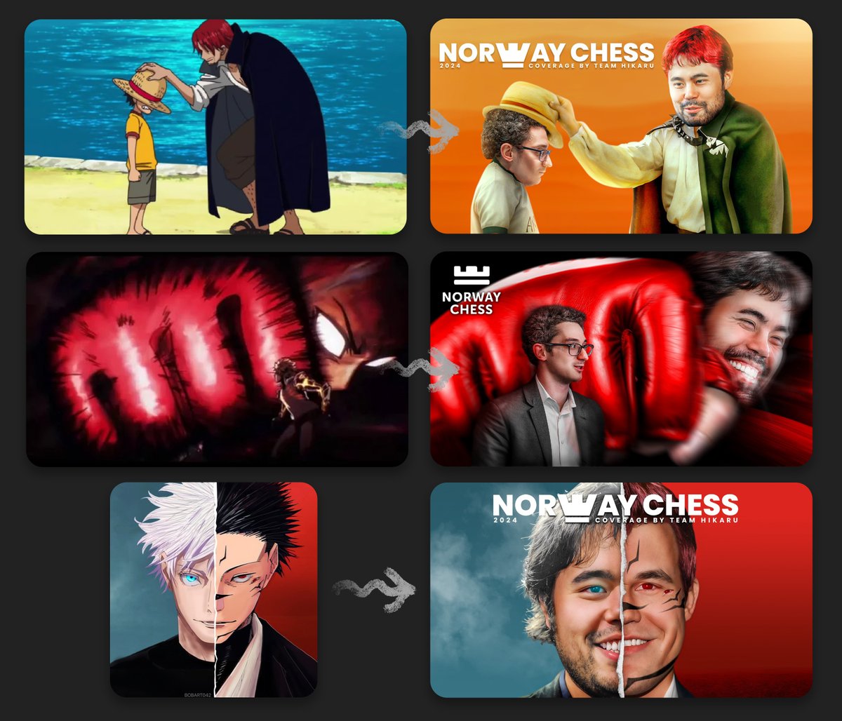 2d Anime to --> 3d Thumbnail
Here's some thumbnails I did for Hikaru's Noway chess event's recap videos

Let me know what you think ✨