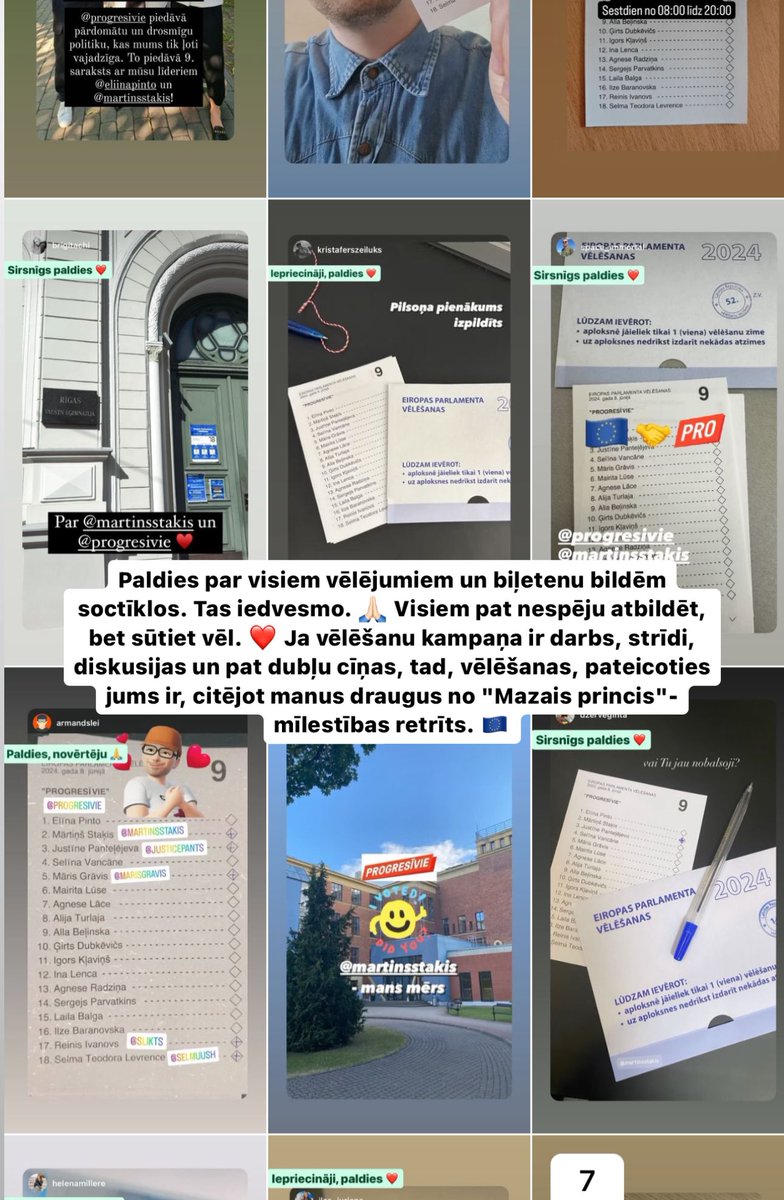 Paldies par visiem vēlējumiem un biļetenu bildēm soctīklos. Tas iedvesmo. 🙏🏻 Visiem pat nespēju atbildēt, bet sūtiet vēl. ❤️ Ja vēlēšanu kampaņa ir darbs, strīdi, diskusijas un pat dubļu cīņas, tad, vēlēšanas, pateicoties jums ir, citējot manus draugus no "Mazais princis"-