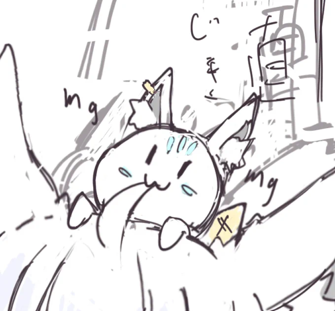 テストで描いてる絵でもアホ毛をモグモグされてます 