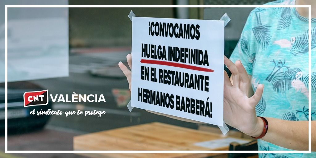 HUELGA | Huelga indefinida en Hermanos Barberá 

Comenzamos el fin de semana del #15J y, a partir de ese día, todos los fines de semana #Huelga hasta cumplir objetivos.

Rogamos a la militancia estar atenta para mostrar la fuerza del sindicato.

INFO 🔗valencia.cnt.es/blog/2024/06/0…