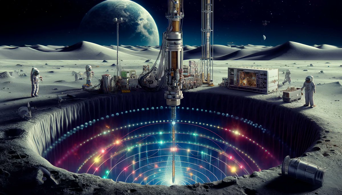 drew_ponder's tweet photo. #ProtonDecay #MoonDrilling #FrequencyWaveTheory #ParticlePhysics #ScientificExploration #QuantumMechanics #UnifiedFieldTheory #LunarResearch #CosmicDiscovery #AdvancedPhysics
Here's an image illustrating the concept of drilling a 5-kilometre-deep hole on the moon with advanced scientific equipment to study proton decay and frequency wave theory.