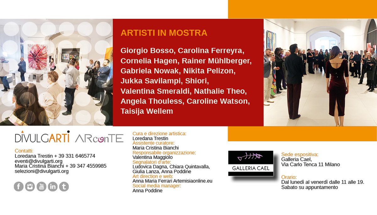 TribeAll4's tweet photo. Looking forward to exhibiting 4 paintings with Divulgarti group opening tonight at Galleria Cael in Milan for the inauguration of a new contemporary art collective... "Art in Evolution: Contemporary Explorations".

Exhibition runs till 21st June.
#angelathouless #tribeall https://t.co/EHdNJNUZtD