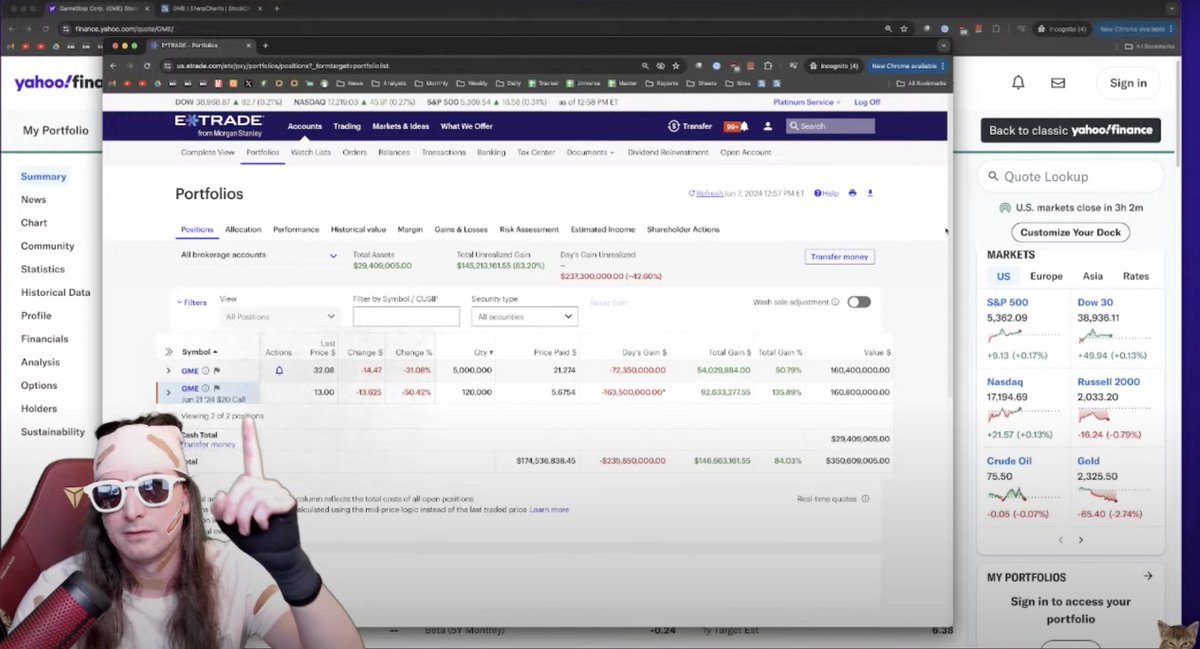 RajSiddharthb's tweet image. Rock star investor alert!  @TheRoaringKitty is streaming live with a cool head despite a $235 million paper loss. That&apos;s conviction! #GME