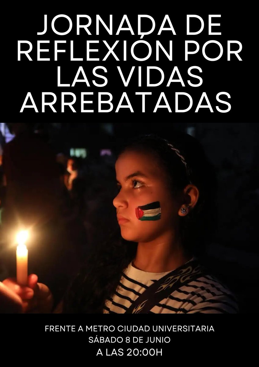 *Jornada reflexión por las vidas palestinas arrebatadas*

Convocamos una concentración para honrar a las más de 36.000 vidas que han sido arrebatadas en Palestina, sin contar con desaparecidos, movilizaciones forzosas, presos…

🗓️ Mañana, sábado 8 de de junio a las 20:30 h