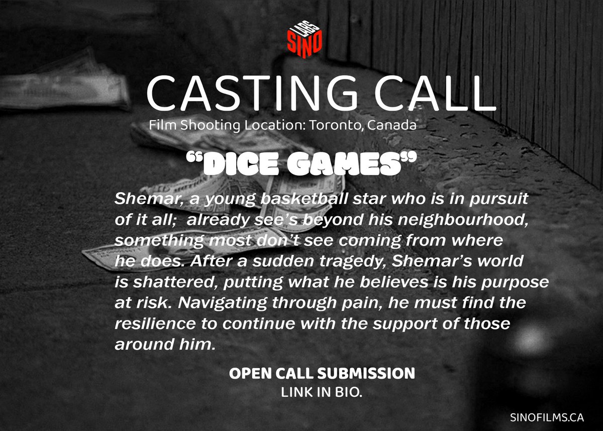 CEOSIINO's tweet photo. OPEN CASTING CALL IN TORONTO: 

Apply at: https://t.co/PqjGUodQ0R

A drama short film written &amp; directed by me and @SASHBUTTA 📹

Produced by the 🐐 @bbychrris 

See you soon. https://t.co/Qa8AeXDXwu