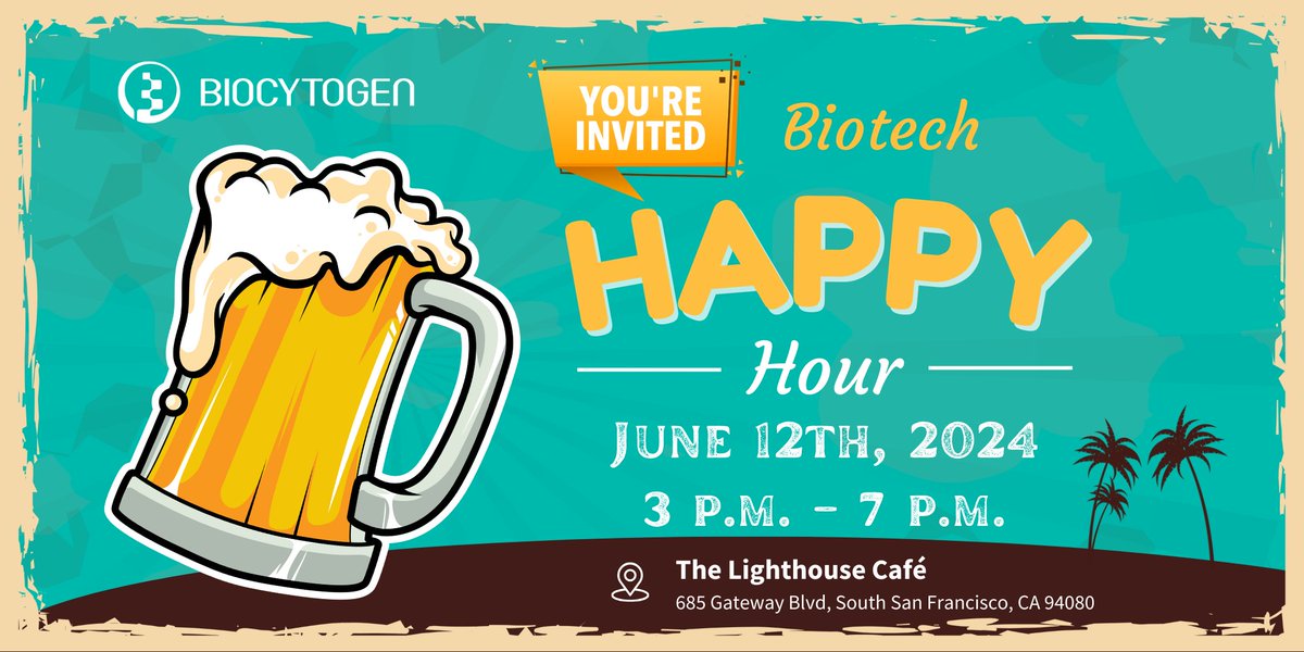 biocytogen's tweet photo. 🌞 Join Biocytogen for a Biotech Happy Hour at the Lighthouse Cafe in South San Francisco on June 12, 2024 from 3 p.m. to 7 p.m. Enjoy a complimentary drink, network with industry colleagues!  Register here: https://t.co/YSWIL4etx9 
#Biotech #Networking #HappyHour https://t.co/G3HbmAbgHX