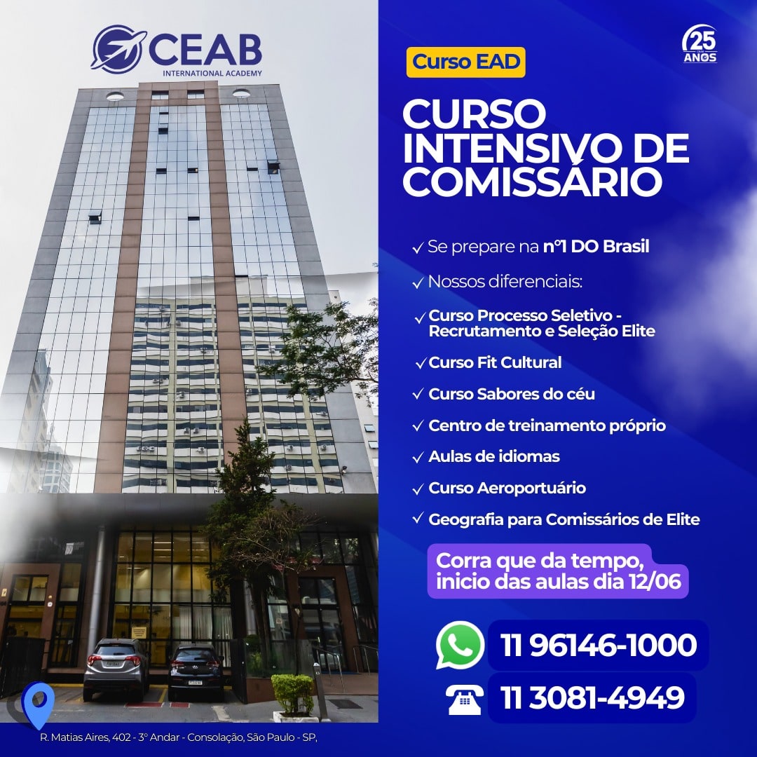 CEABBR's tweet photo. Aqui no CEAB, reunimos os diferenciais essenciais para sua jornada como comissário decolar!  Desde o exclusivo Curso Processo Seletivo - Recrutamento e Seleção Elite até o enriquecedor Curso Fit Cultural e o saboroso Curso Sabores do Céu, oferecemos uma experiência única. https://t.co/pZ3LCxtjHL
