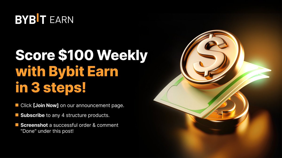 BybitSouthasia's tweet photo. 🚀 Win 100 $USDT every week with #BybitStructuredProducts! 

2 (TWO) Winners will be randomly chosen every week until June 30th. Follow the steps below to learn more or click the link to join the event.

💫 Join Event: https://t.co/wnj2ZsZTwc

#TheCryptoArk #BybitEarn #BITCOIN https://t.co/wmLP6Zf2CE