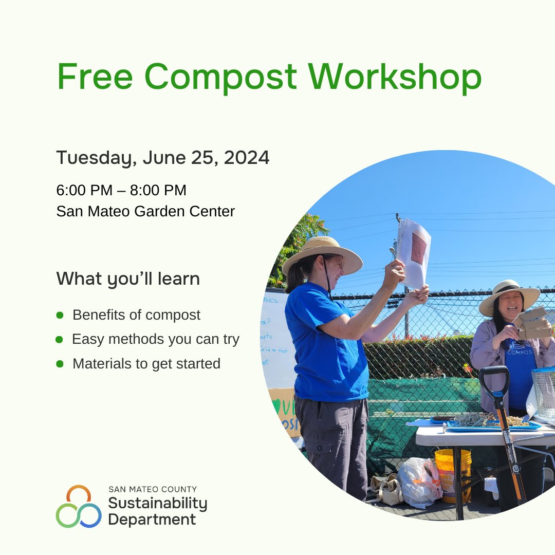 Join us for a composting workshop on Tuesday, June 25! Learn how easy and fun it is to recycle your food and yard scraps into precious nutrients for your garden.

🔗Learn more and register: smcsustainability.org/compostworkshop